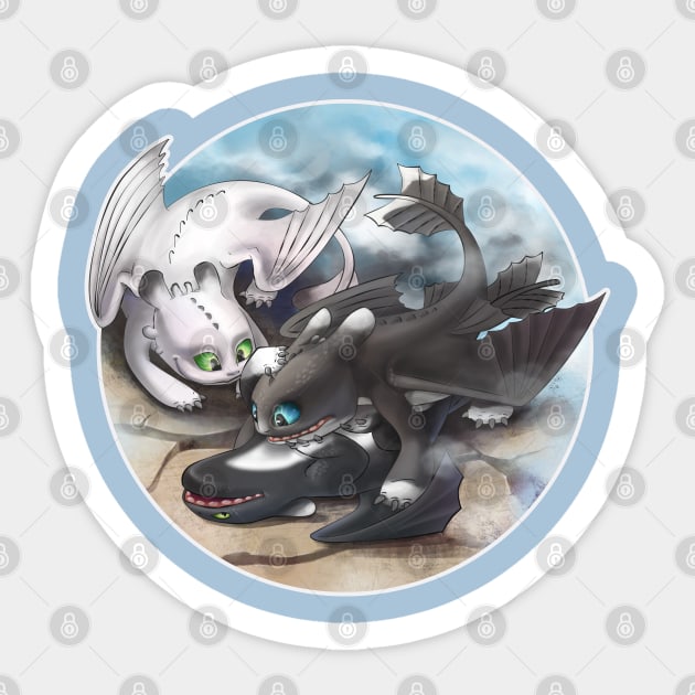 Toothless's and Light Fury's Kids (How to Train Your Dragon 3) Sticker by Fine_Design